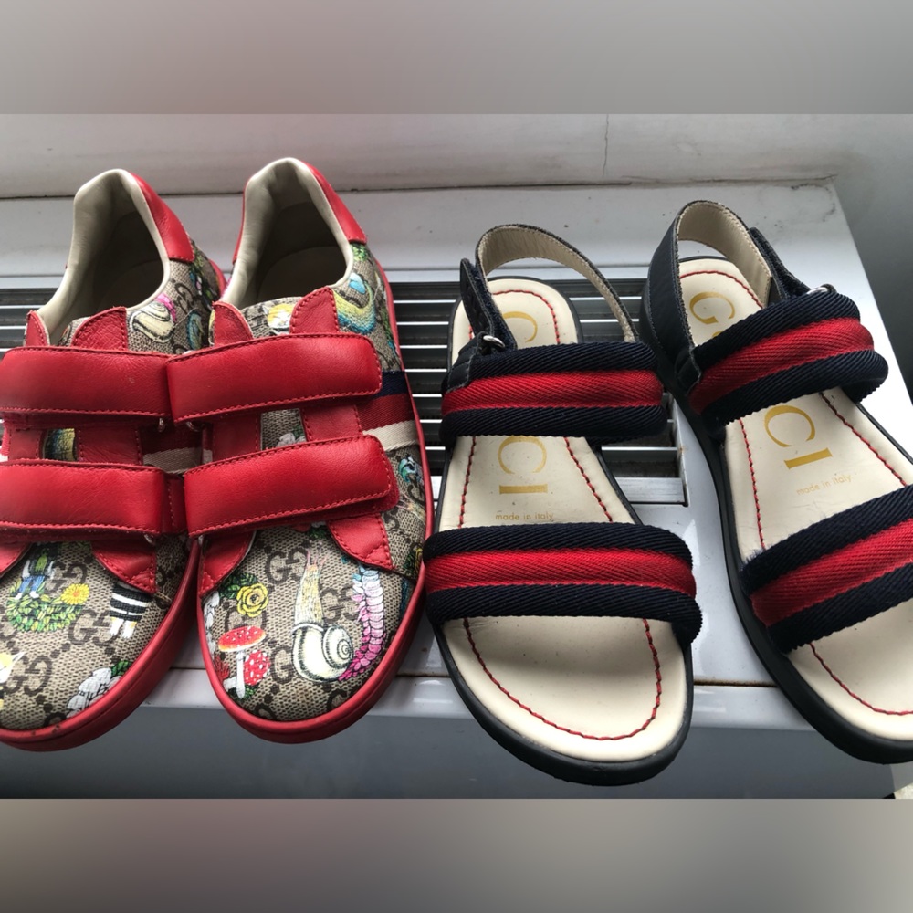 One pair of Gucci sneakers and one pair of Gucci sandals kids girls 3